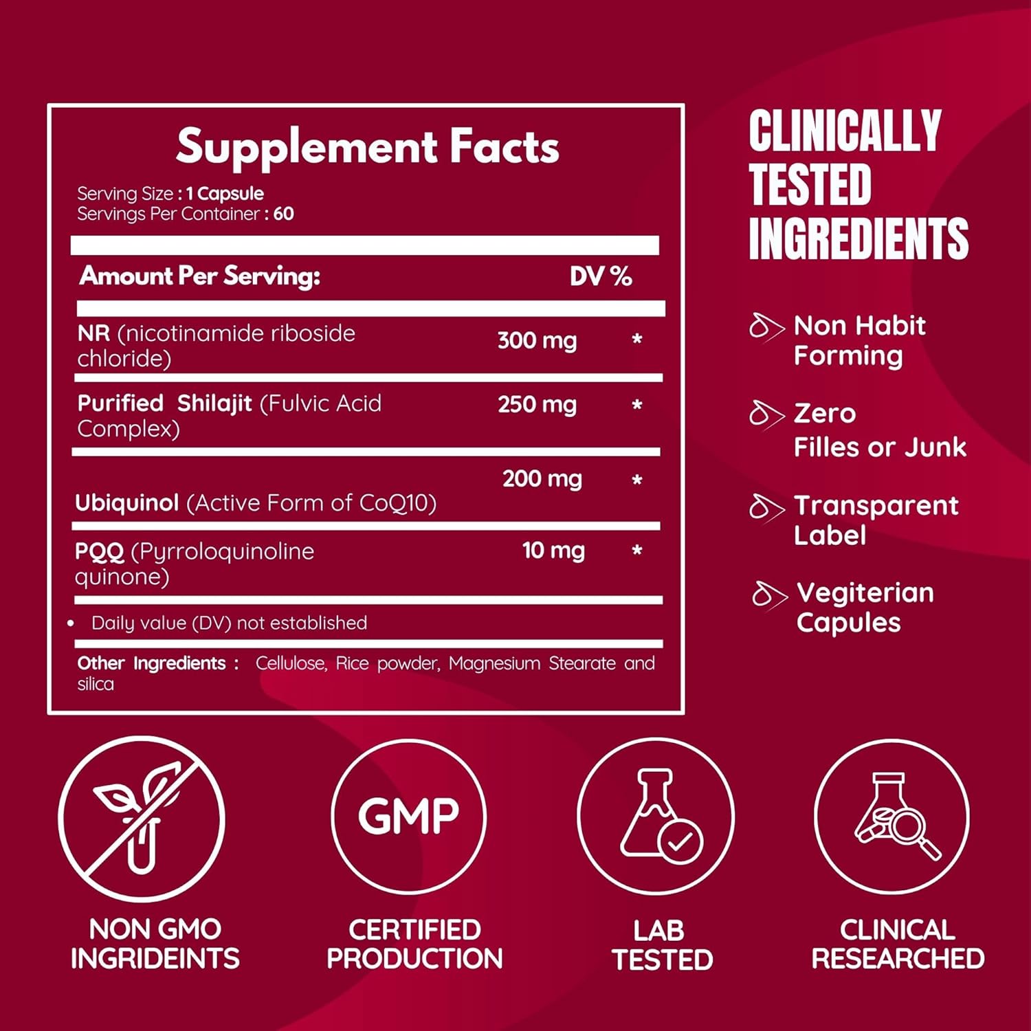 NAD Supplement -Superior Bioavailable - Cellular Longevity, Mitochondrial Energy, Heart & Brain and Healthy Aging - Nicotinamide Riboside (NR), CoQ10 (Ubiquinol), Shilajit & PQQ - Vegan